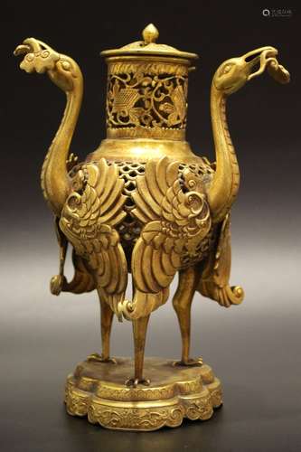 A GILT-BRONZE TRIPOD CENSER