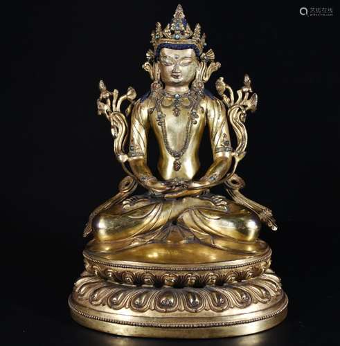 A GITL-BRONZE FIGURE OF MANJUSHRI