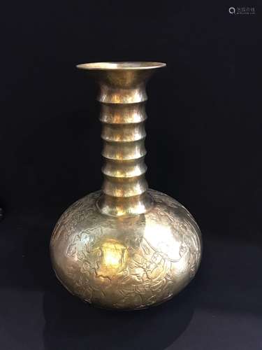 A GILT-BRONZE CARVED BOTTLE VASE