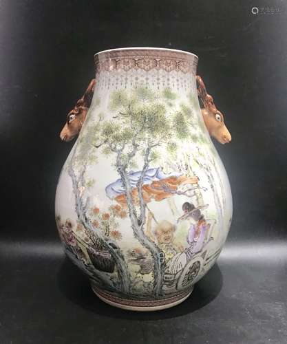 A FAMILLE ROSE 'DEER' VASE, WANG QI