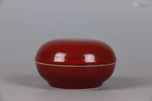 A RED GLZED BOX AND COVER, QIANLONG MARK