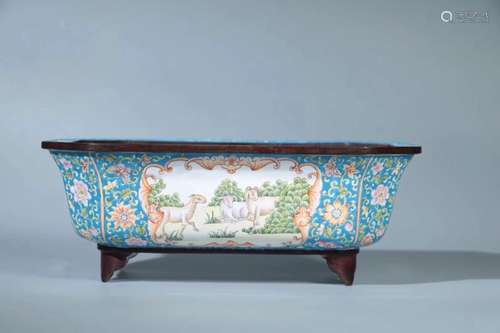 A CLOISONNE ENAMEL JARDINIERE, QIANLONG MARK