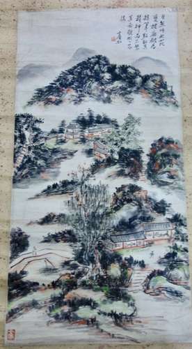 A CHINSES SCROLL PAINTING, HUANG BINHONG