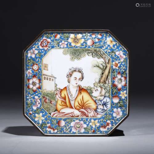 A COLISONNE ENAMEL SQUARE BOX AND COVER