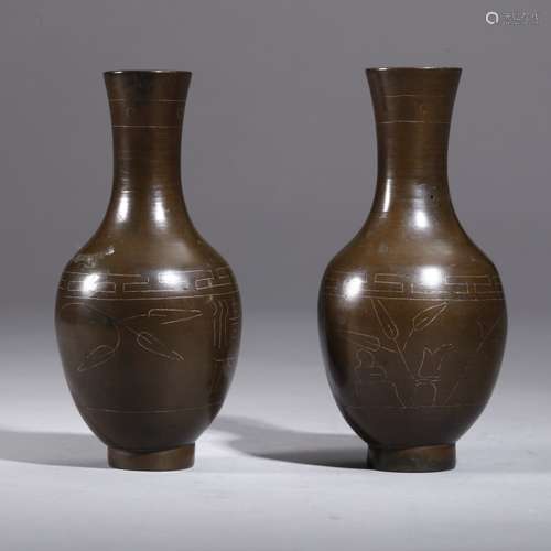 TWO BRASS VASES