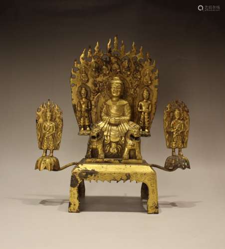 THREE GILT-BRONZE FIGURE OF BUDDHA