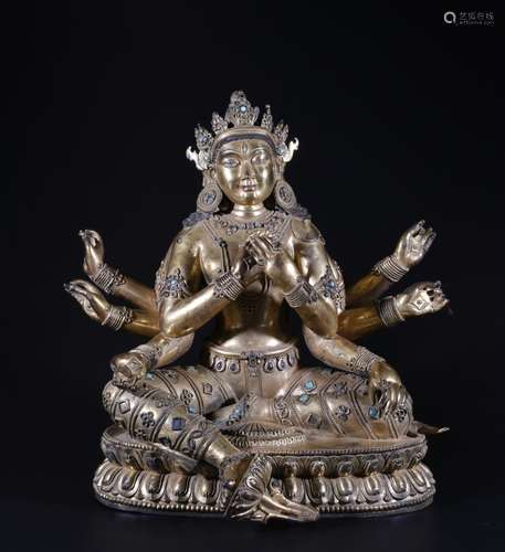 A GILT-BRONZE FIGURE OF SHADAKSHARI LOKESHVARA