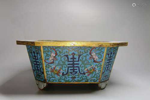 A CLOISONNE ENAMEL JARDINIERE, QIANLONG MARK