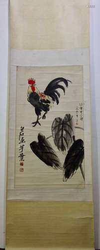 A SCROLL PAINTING OF ROOSTER