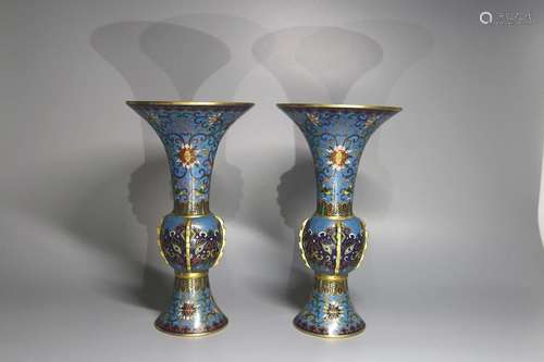 A PAIR OF CLOISONNE ENAMEL GU VASE