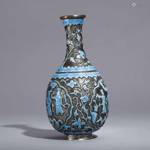 A BLUE GLAZE SILVER BOTTLE VASE