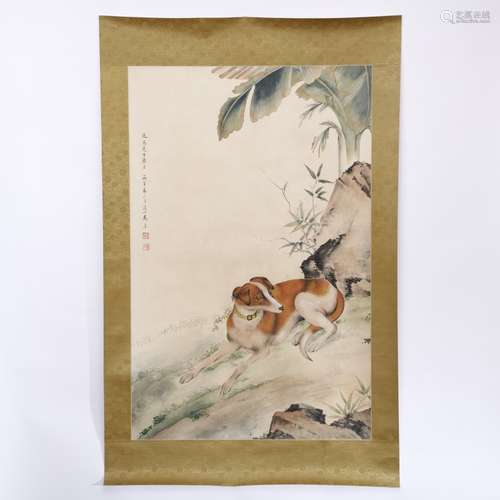 A CHINESE SCROLL PAINTING OF DOGS