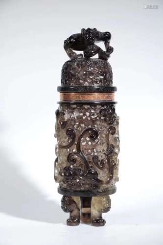 A CRYSTAL CARVED 'DRAGON' CENSER AND COVER