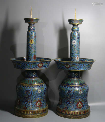 A PAIR OF CLOISONNE ENAMEL CANDLE STICK