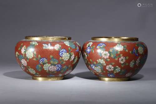 A PAIR OF COLISONNE ENAMEL BOWLS