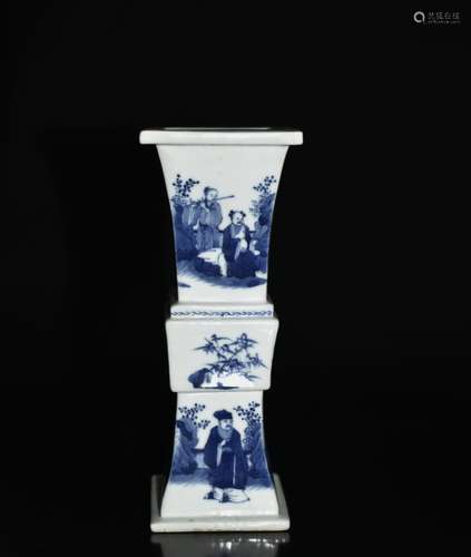 A BLUE AND WHITE FACETED GU VASE, KANGXI MARK