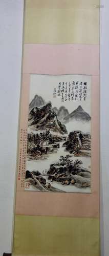 A CHINESE SCROLL PAINTING OF LANDSCAPE