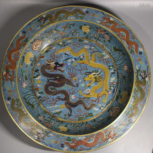 A CLOISONNE ENAMEL `DRAGON` BASIN