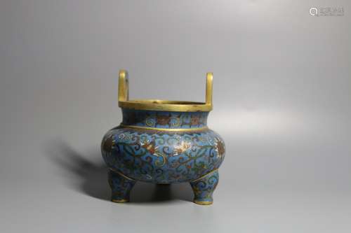 A CLOISONNE ENAMEL TRIPOD CENSER,QIANLONG MARK