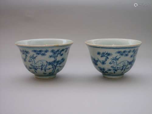 A PAIR OF BLUE AND WHITE CUPS