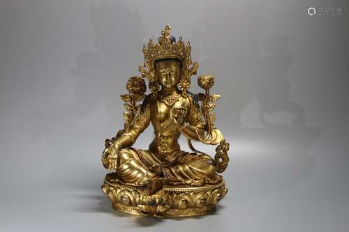 A GILT-BRONZE FIGURE OF TARA