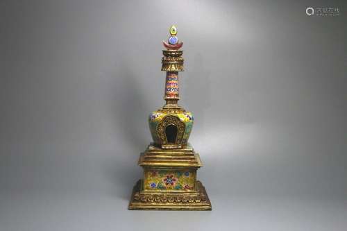 A CLOISONNE ENAMEL STUPA, QIANLONG MARK