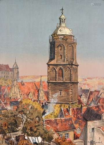 Fritz Beckert, Meissen - Blick auf die Frauenkirche. 1909.