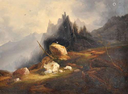 Ferdinand Zschaeck, Hochgebirgslandschaft. 1864.