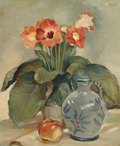 Emil Orlik, Blumenstillleben mit Apfel. Wohl um 1920.