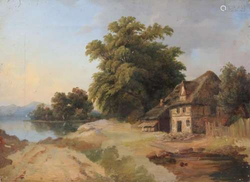 Unbekannter Kuenstler, Landschaft mit Bauernhaus und See. Wohl Late 19th cent.