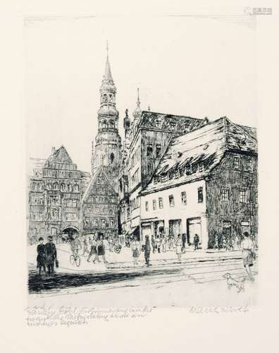 Hans Kirst, Drei Ansichten von Zwickau (Markt, Gewandhaus und St. Marien, Schiffhaus und St. Marien). 1962 / 1959 / 1955.