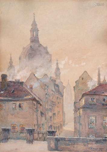 Robert Kaemmerer, Dresden - Blick auf Muenzgasse und Frauenkirche. 1916.