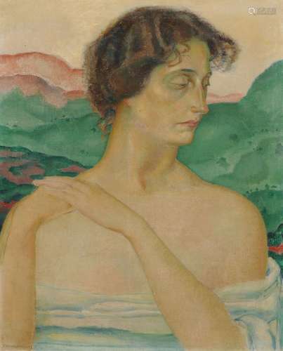 Carl Schwalbach, Brustbild eine Dame mit bruenettem Haar. 1914.