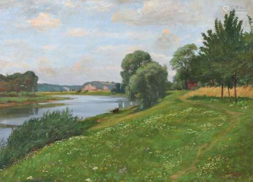 Julius Otto Fritzsche, Blick ueber die Elbe bei Meissen zum Spargebirge. 1924.