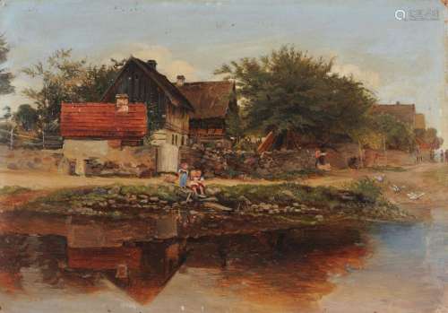 Wilhelm Heinrich Schneider, Dorflandschaft mit Flusslauf (Spreewald). 2nd half 19th cent.