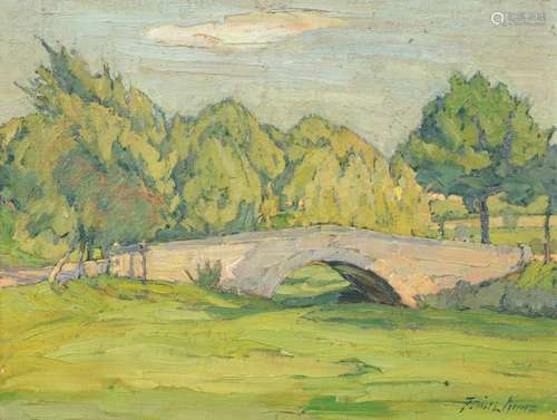 Franz Kunz, Sommerlandschaft mit Bruecke. 1st half 20th cent.