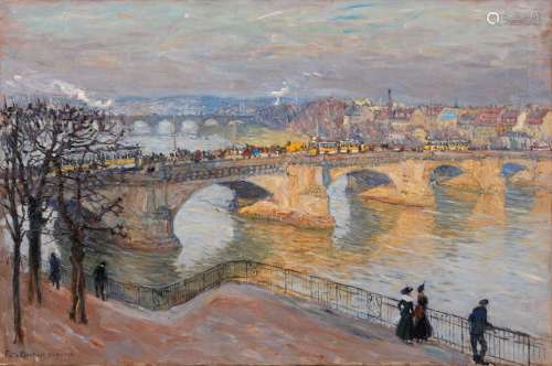 Fritz Beckert, Dresden - Blick von der Bruehlschen Terrasse auf die Augustusbruecke. 1916.