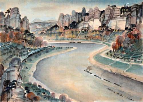 Otto Paul Lange, Die Elbe bei Rathen (Saechsische Schweiz). Wohl 1920 s.