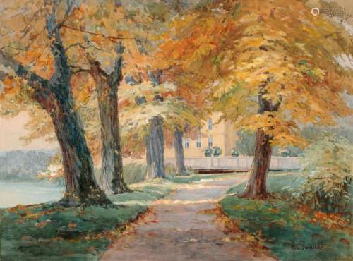 Anna Freifrau von Damnitz, Herbstlicher Parkweg bei Potsdam (?). 1st half 20th cent.