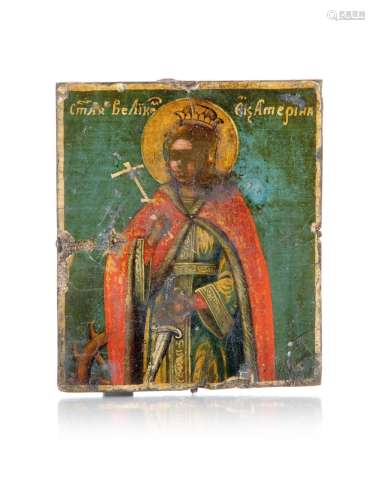 Kleine Reiseikone mit der Darstellung der Heiligen Katharina. Russland. Wohl 18./ 19th cent.