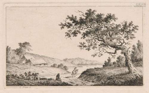 Elias Meyer, Landschaft mit Gehoeft und Reiter. Late 18th cent.