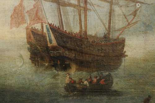 Andries van Eertvelt (zugeschr.), Mediterrane Kuestenlandschaft mit Segelschiffen. 17th cent.