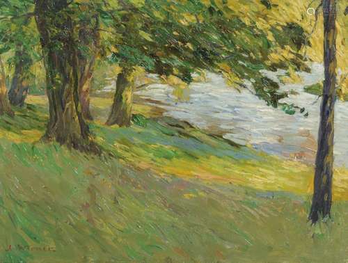 Max Werner, Sommerliche Waldlandschaft am Fluss. Early 20th cent.