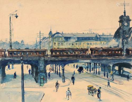 Georg Ludwig Neugebauer, Dresden Hauptbahnhof - Blick auf die Bahnueberfuehrung vor der Reichsstr., heutige Fritz-Loeffler-Str. 1919.