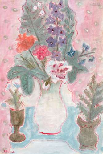 Elisabeth Ahnert, Stilleben mit drei Blumenvasen. 1950 s.