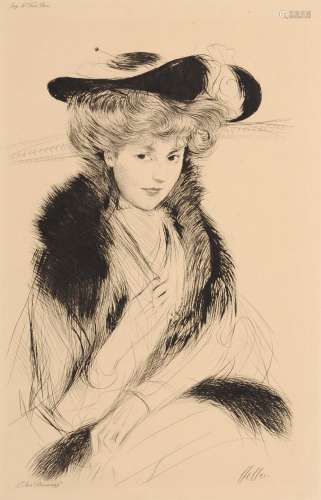 Paul Cesar Helleu, Jeune Femme au chapeau et au boa. 1882.