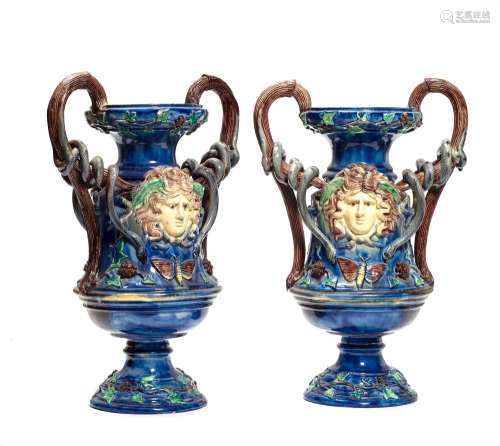 PAIR OF MAJOLICA VASES IN THE RENAISSANCE STYLE,