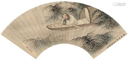 黄均（古）（1775～1850） 秋江渔隐图 扇页 设色纸本