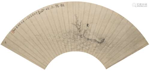 费丹旭（1802～1850） 1823年作 张骞乘槎图 扇页 水墨纸本