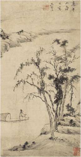 王思任（1575～1646） 1630年作 泛舟独坐图 立轴 水墨纸本